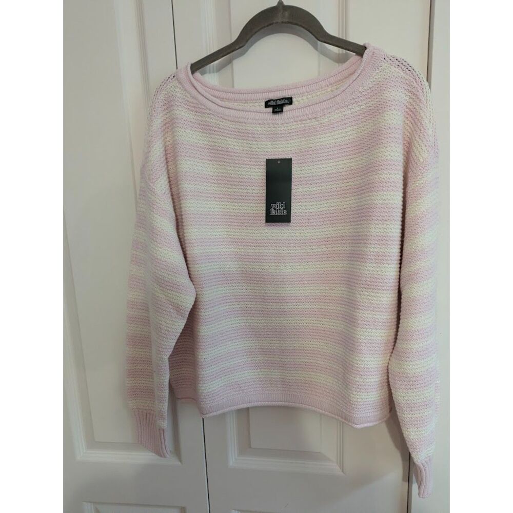 NWT Pink White stripe cable knit sweater Small  boxy slouchy